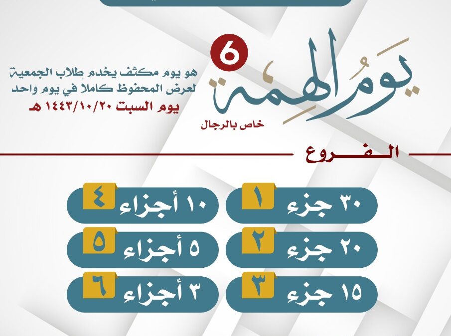 بدء التسجيل في يوم الهمة القرآني السادس – طلاب